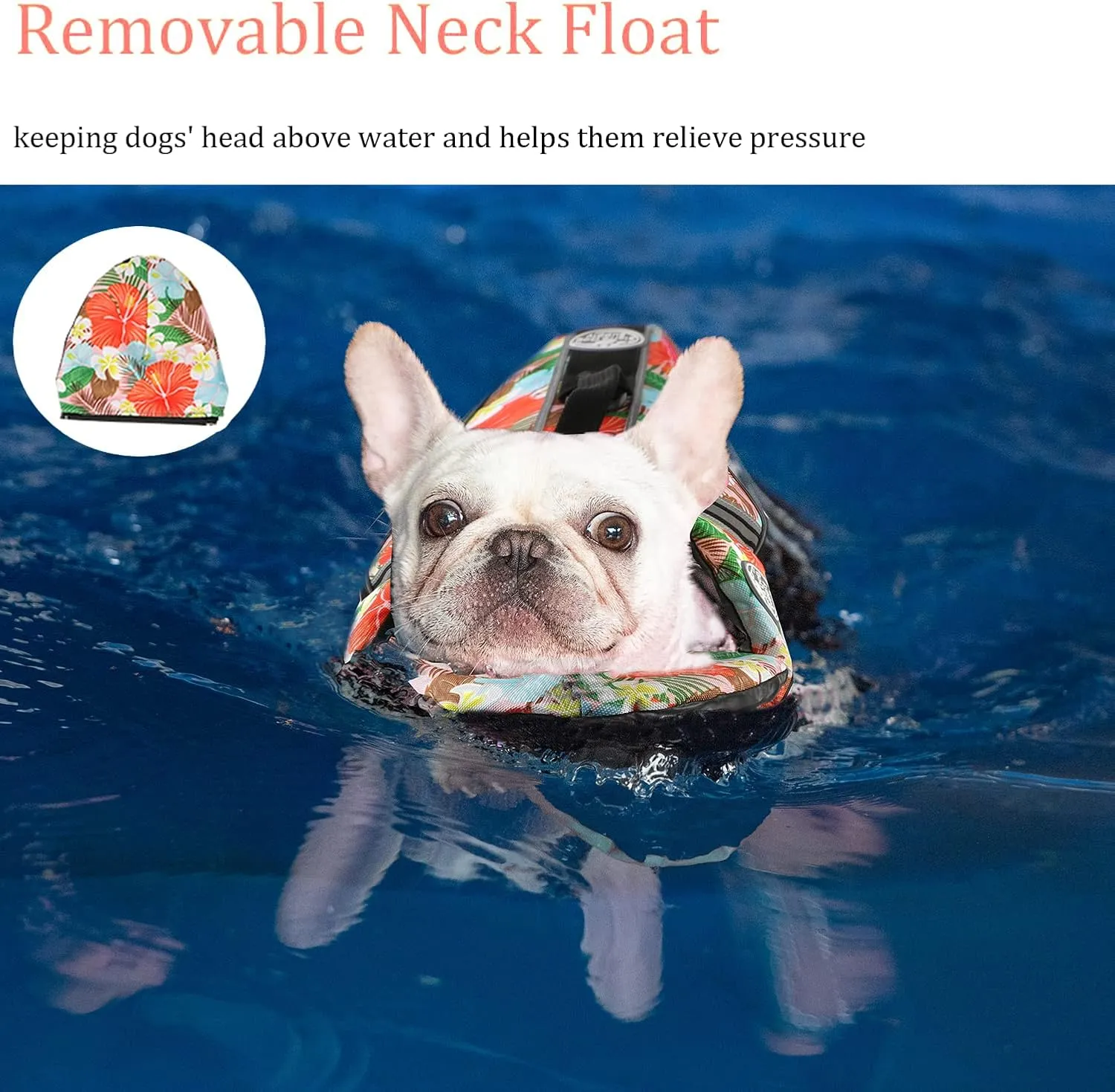 Dog Life Jacket, Reflective Dog Life Vest with Removable Neck Float High Buoyancy for Swimming and Boating, Ripstop Pet Safety Swimsuit Rescue Handle for Small Medium Large Dogs