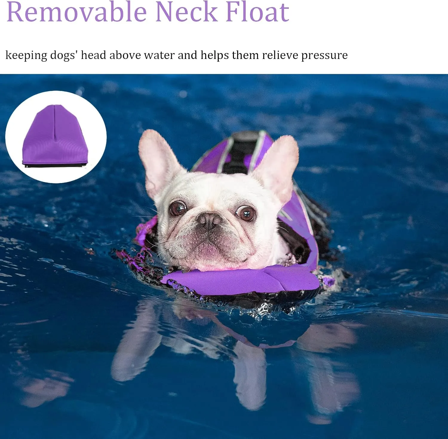 Dog Life Jacket, Reflective Dog Life Vest with Removable Neck Float High Buoyancy for Swimming and Boating, Ripstop Pet Safety Swimsuit Rescue Handle for Small Medium Large Dogs