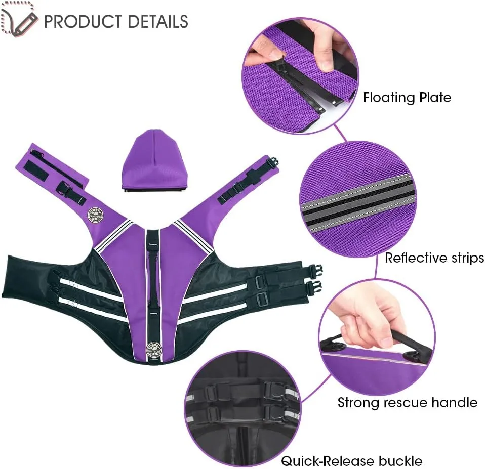 Dog Life Jacket, Reflective Dog Life Vest with Removable Neck Float High Buoyancy for Swimming and Boating, Ripstop Pet Safety Swimsuit Rescue Handle for Small Medium Large Dogs