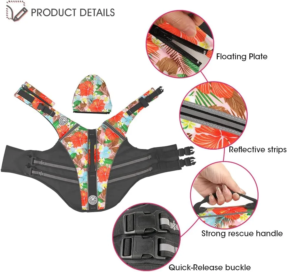 Dog Life Jacket, Reflective Dog Life Vest with Removable Neck Float High Buoyancy for Swimming and Boating, Ripstop Pet Safety Swimsuit Rescue Handle for Small Medium Large Dogs