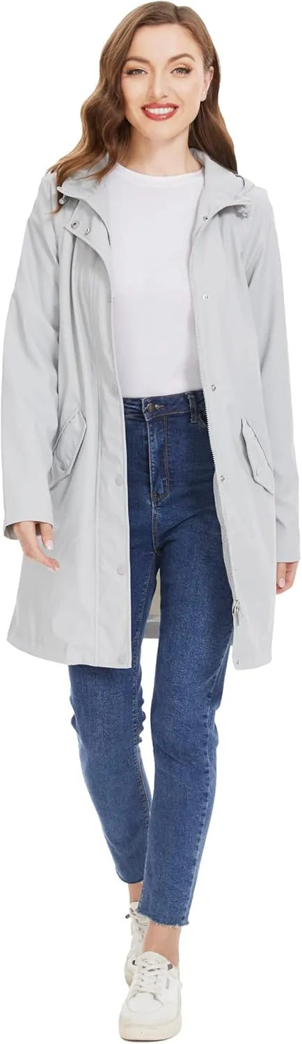 Fahsyee Raincoat Women, Rain Jacket Waterproof Coat Hooded Windbreaker Outdoor Long Active