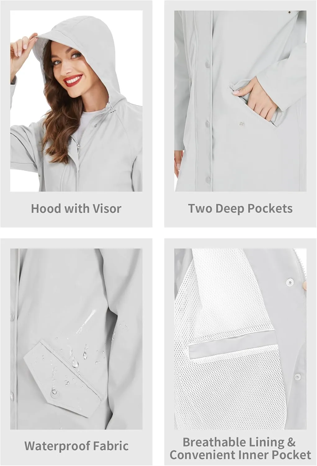 Fahsyee Raincoat Women, Rain Jacket Waterproof Coat Hooded Windbreaker Outdoor Long Active