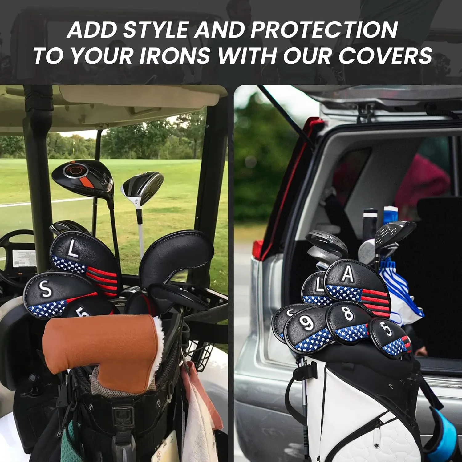 FINGER TEN Golf Iron Head Covers Value 12 Piece Set, Synthetic Leather Deluxe Club Headcover, Universal Fit Main Iron Clubs Gift Set