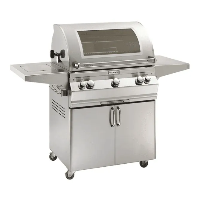Fire Magic Aurora A660s 30-Inch Natural Gas Freestanding Grill w/ Flush Mounted Single Side Burner, Backburner, Rotisserie Kit, Magic View Window and Analog Thermometer - A660S-8EAN-62-W