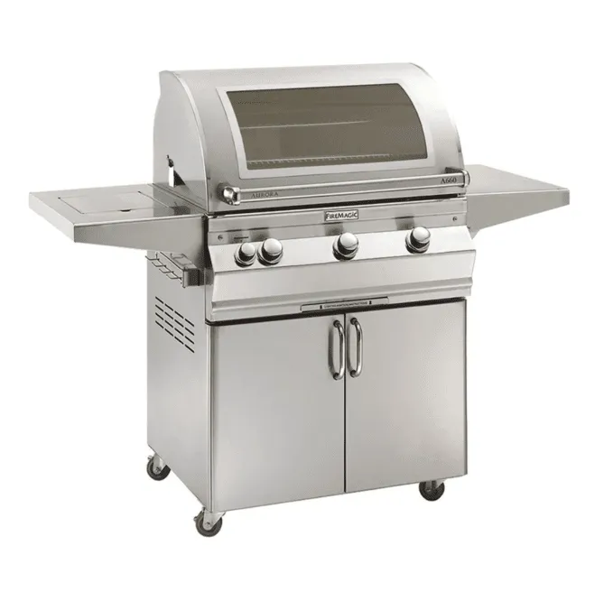 Fire Magic Aurora A660s 30-Inch Propane Gas Freestanding Grill w/ Flush Mounted Single Side Burner, Magic View Window and Analog Thermometer - A660S-7EAP-62-W