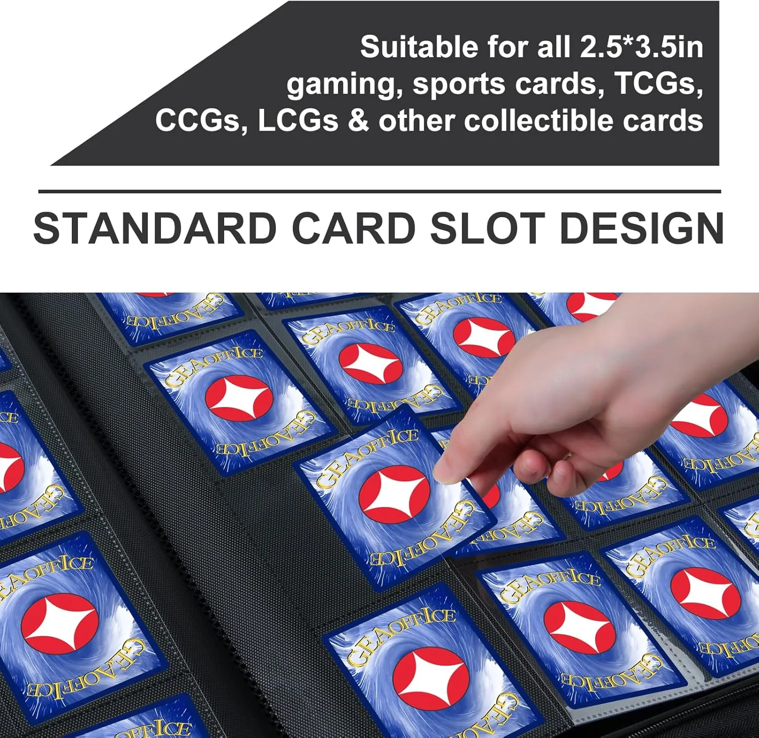 GEAoffice Trading Card Binder 16 Pockets, Premium Large 1000 Card Binder Holds 1000 , Side Loading Collection Album Folders for YuGiOh, MTG, TCG, Games& Sports, Carbon Black