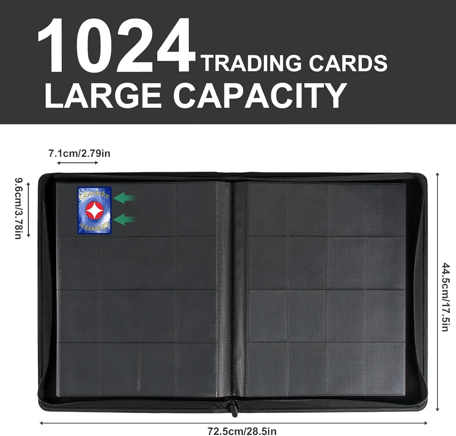 GEAoffice Trading Card Binder 16 Pockets, Premium Large 1000 Card Binder Holds 1000 , Side Loading Collection Album Folders for YuGiOh, MTG, TCG, Games& Sports, Carbon Black