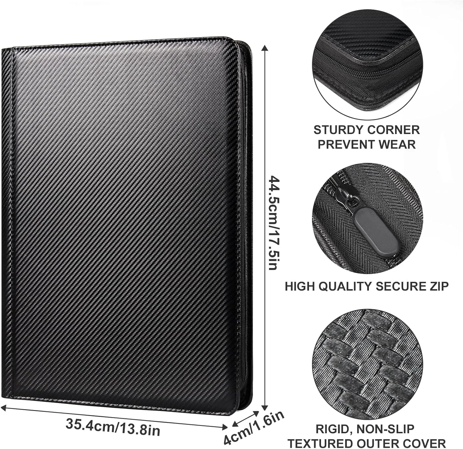 GEAoffice Trading Card Binder 16 Pockets, Premium Large 1000 Card Binder Holds 1000 , Side Loading Collection Album Folders for YuGiOh, MTG, TCG, Games& Sports, Carbon Black