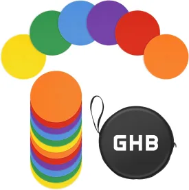 GHB 9 inch Poly Spot Markers Agility Dot for Gym/PE Training, Dance,12 Pcs Round Multiple Color Size Rubber Non-Slip Spot Marker for Games, Floor Dots and Sport Activities