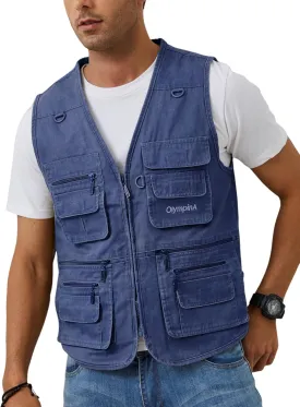 Gihuo Men's Fishing Vest Casual Utility Travel Safari Cargo Outdoor Work Photo Fly Vest Jacket with Multi Pockets