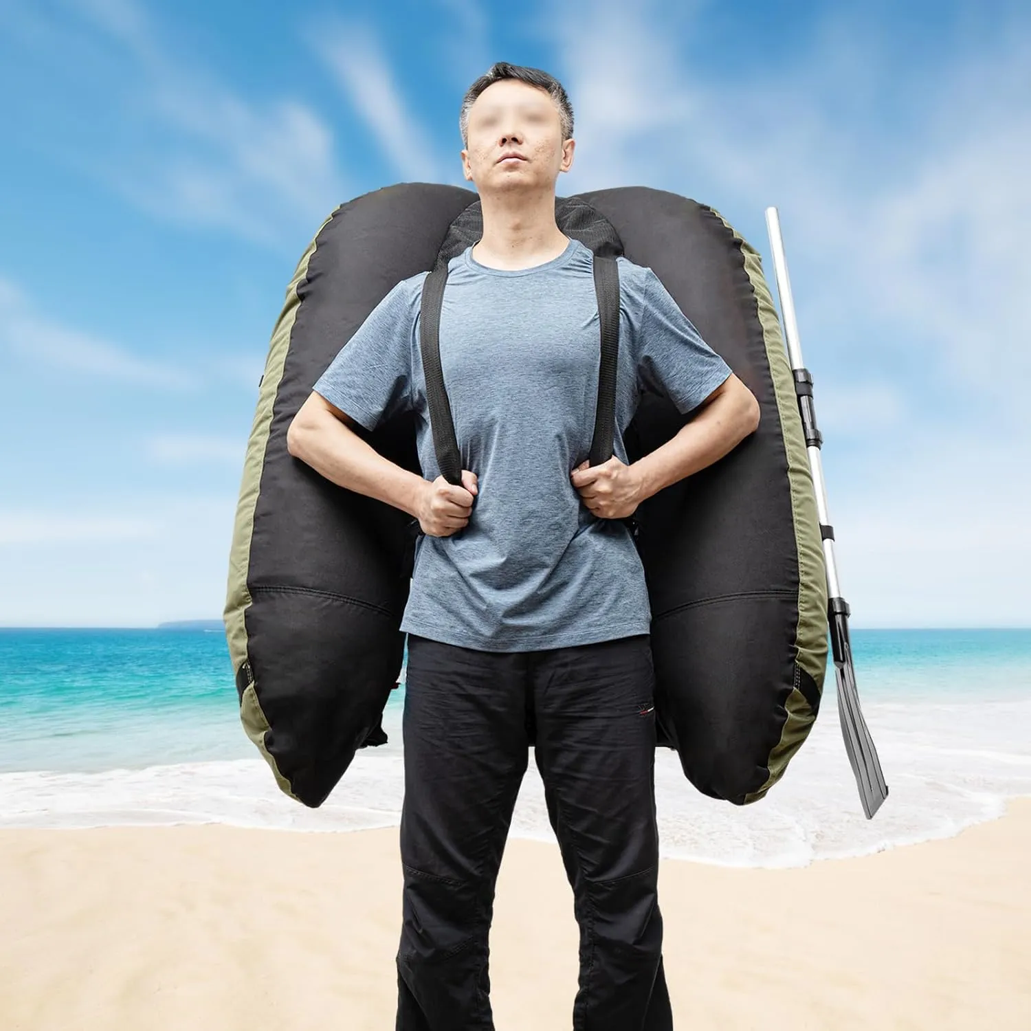 Inflatable Fishing Boat with 90-180 Adjustable Backrest, 286.6lbs Load Capacity, Hand Pump, and Storage Pockets, Ideal for Outdoor Fishing, Rafting, and Exploring