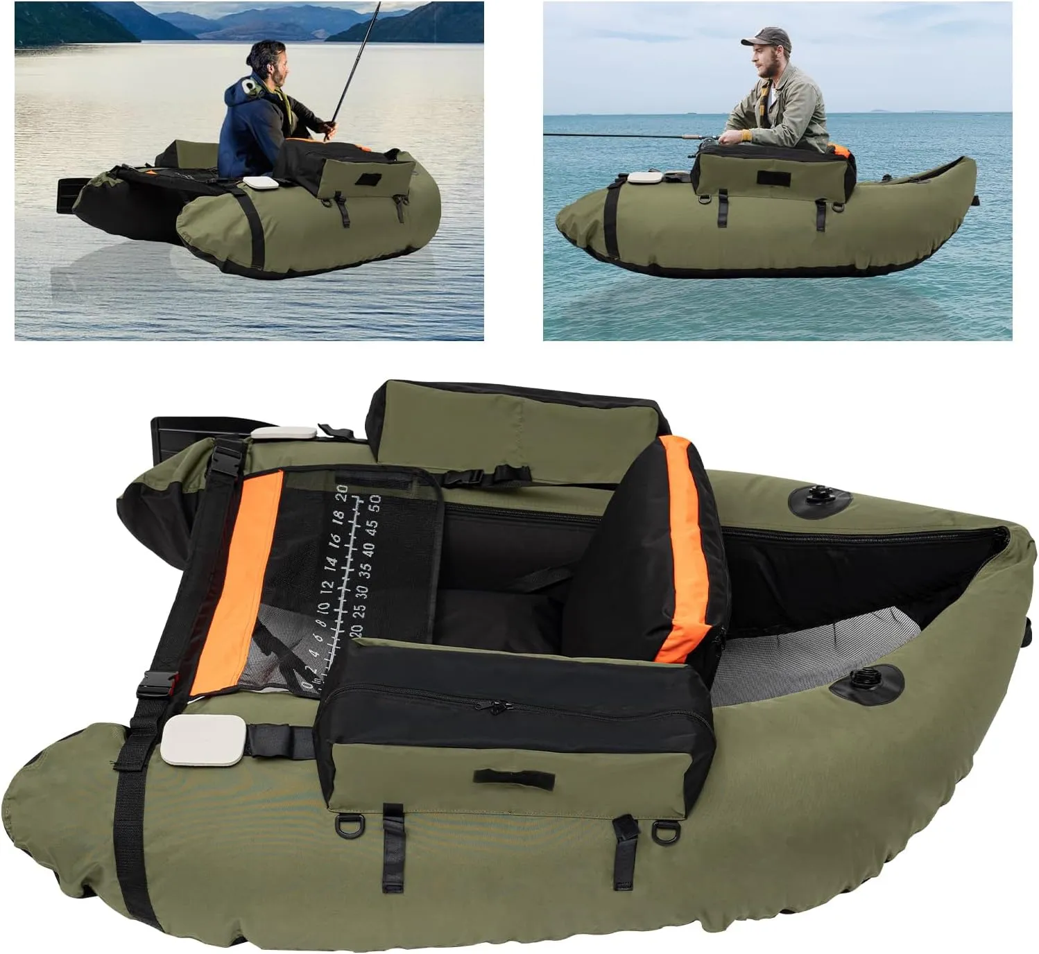 Inflatable Fishing Boat with 90-180 Adjustable Backrest, 286.6lbs Load Capacity, Hand Pump, and Storage Pockets, Ideal for Outdoor Fishing, Rafting, and Exploring