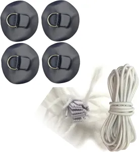 Kayak Inflatable Boat Stand Up Paddleboard SUP Bungee Deck Rigging Kit Steel D Ring PVC Pad Patch with Elastic Bungee Shock Cord Rope (Color : White Rope Blue D)