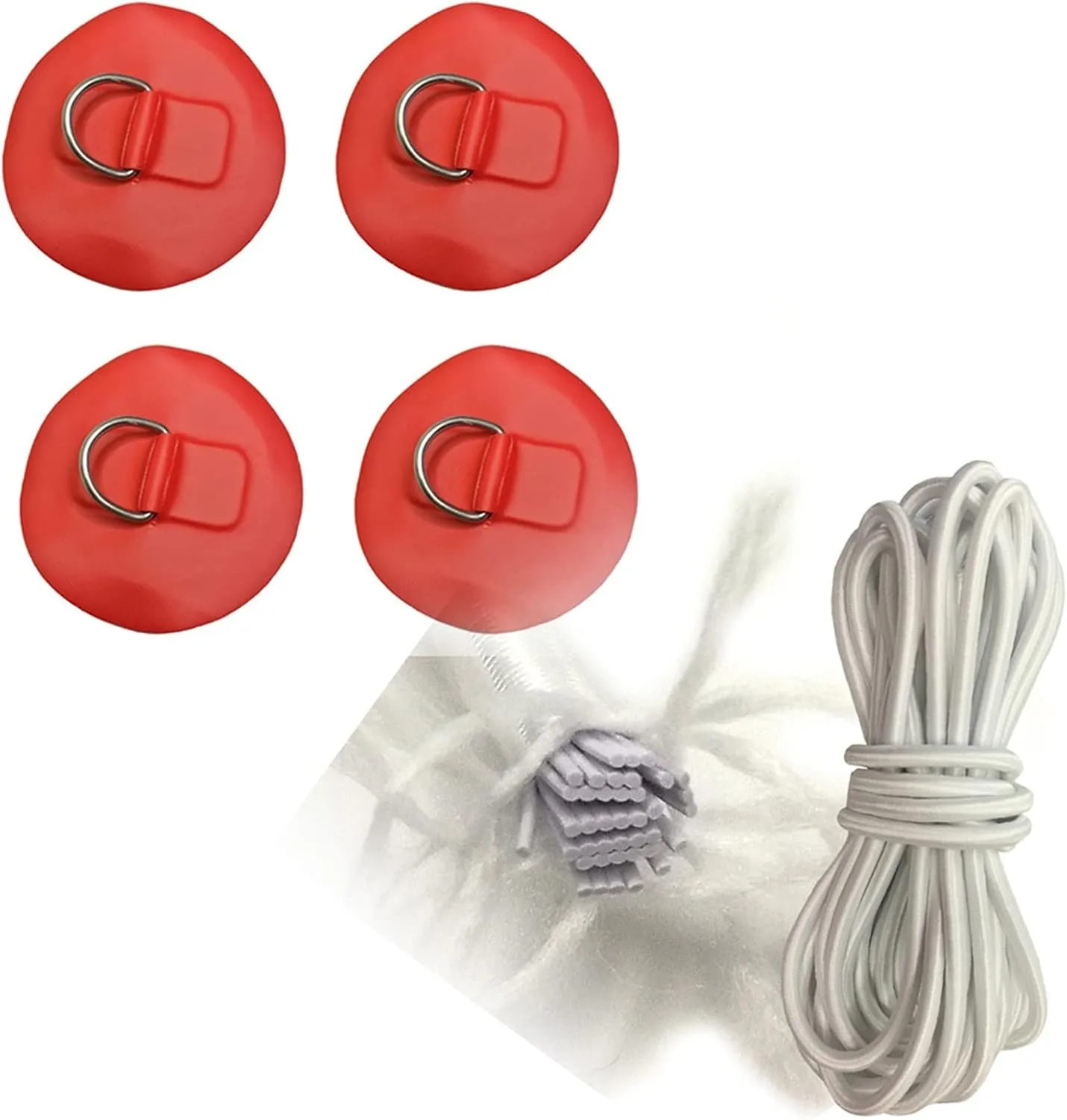 Kayak Inflatable Boat Stand Up Paddleboard SUP Bungee Deck Rigging Kit Steel D Ring PVC Pad Patch with Elastic Bungee Shock Cord Rope (Color : White Rope Red D)