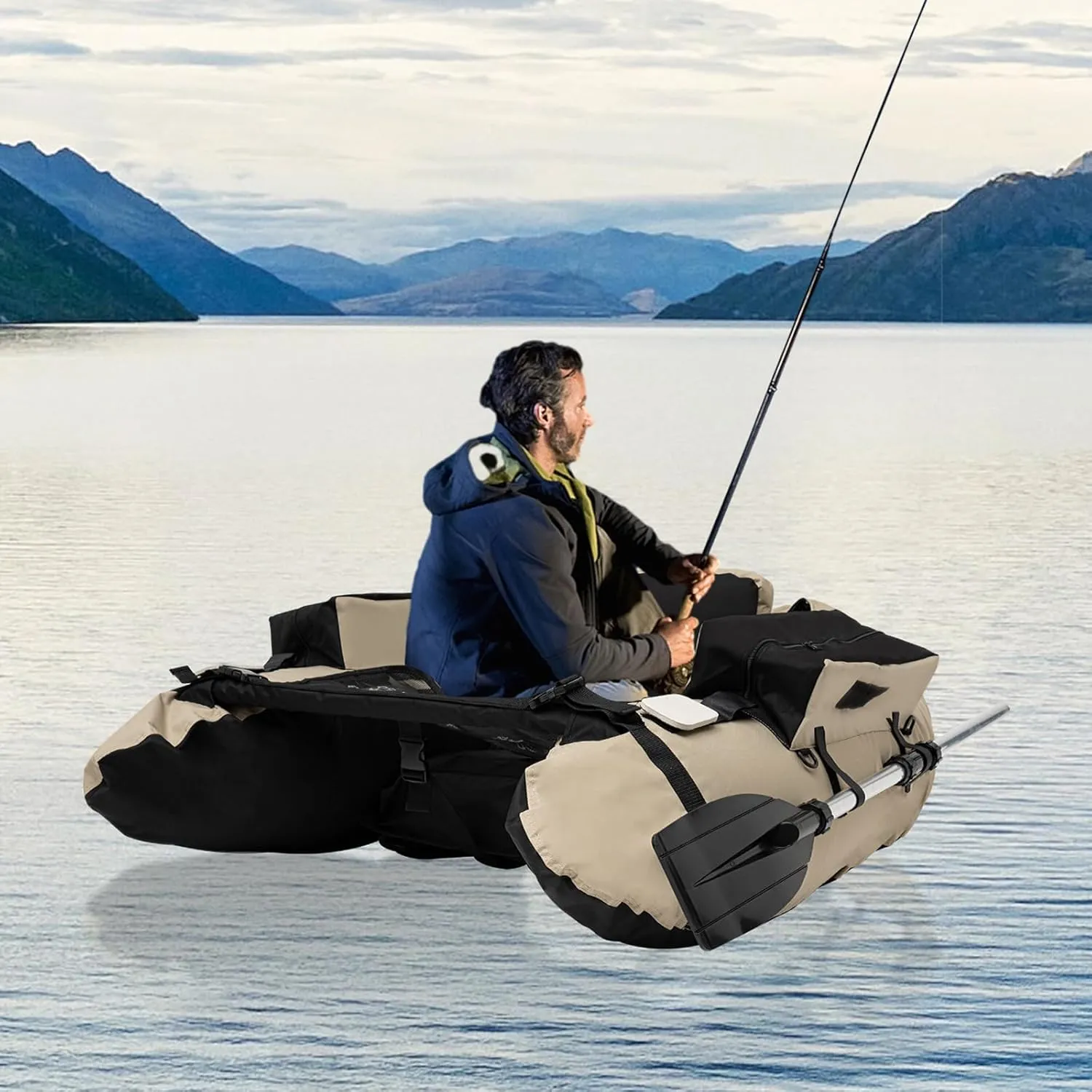 Modern 136105cm Fishing Boat, U-Shaped Inflatable Fishing Boat with Valve Cushions, 286.6lbs Capacity Kayaks Boating Equipment for Fishing Rafting & Exploring | 3 Colors