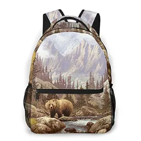 Multi leisure backpack,Grizzly Bear In The Rocky Mountains, travel sports School bag for adult youth College Students