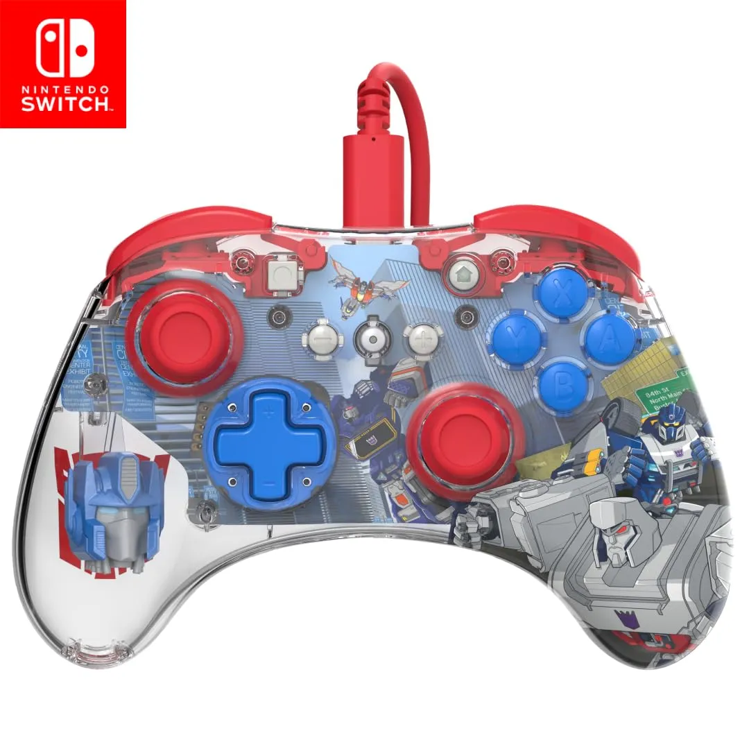PDP REALMz Nintendo Switch Pro Controller, Customizable LED Lighting, 3.5mm Headphone Jack, Officially Licensed by Nintendo and Hasbro, Transformers: Optimus Prime City Battle
