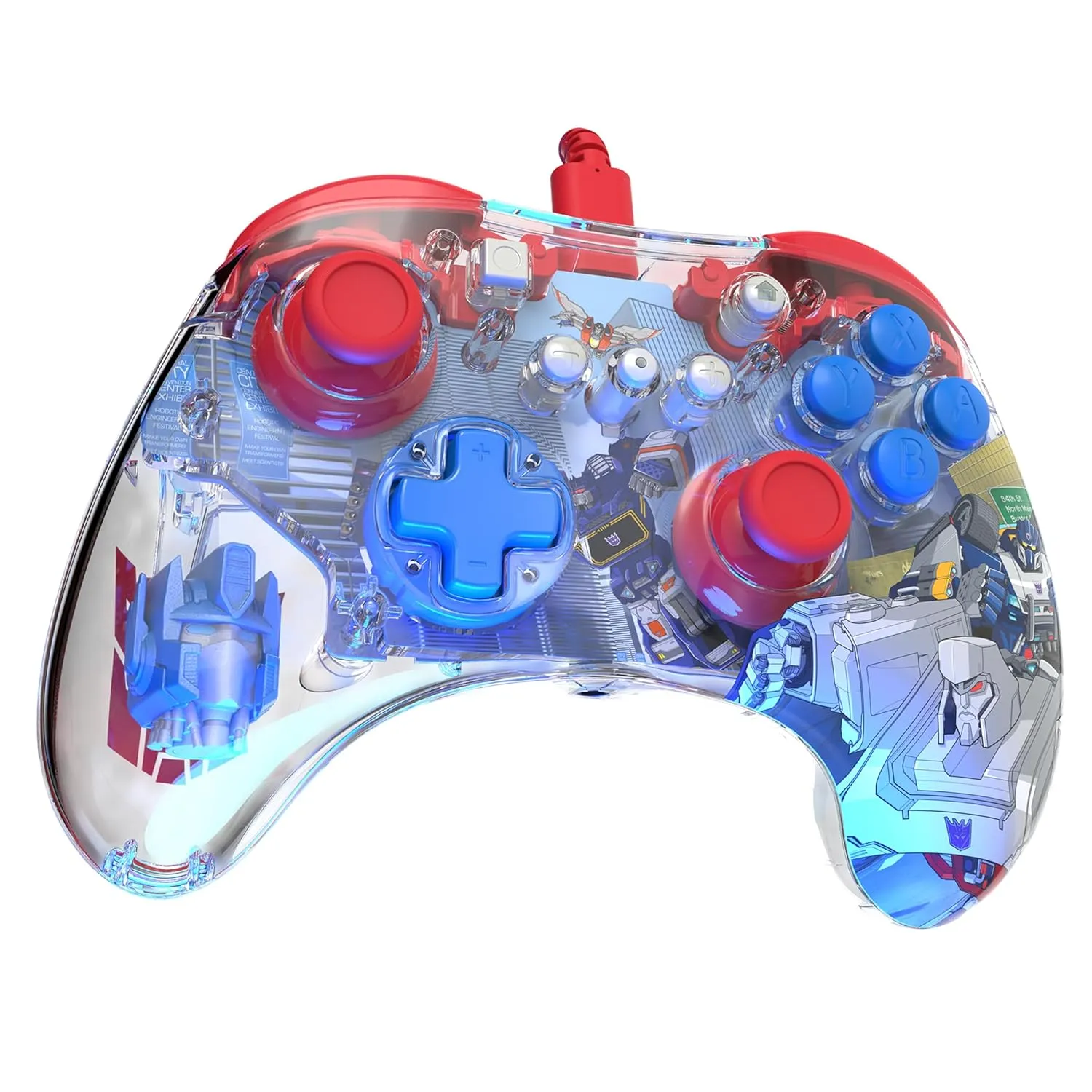 PDP REALMz Nintendo Switch Pro Controller, Customizable LED Lighting, 3.5mm Headphone Jack, Officially Licensed by Nintendo and Hasbro, Transformers: Optimus Prime City Battle