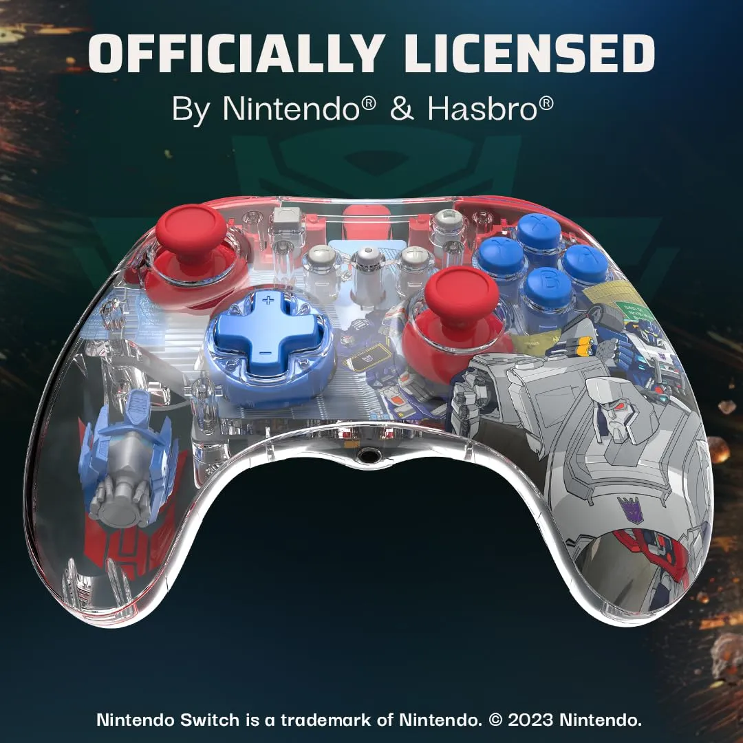 PDP REALMz Nintendo Switch Pro Controller, Customizable LED Lighting, 3.5mm Headphone Jack, Officially Licensed by Nintendo and Hasbro, Transformers: Optimus Prime City Battle