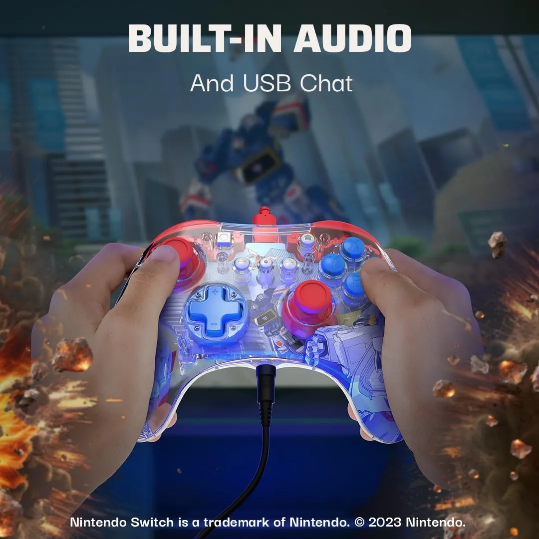 PDP REALMz Nintendo Switch Pro Controller, Customizable LED Lighting, 3.5mm Headphone Jack, Officially Licensed by Nintendo and Hasbro, Transformers: Optimus Prime City Battle