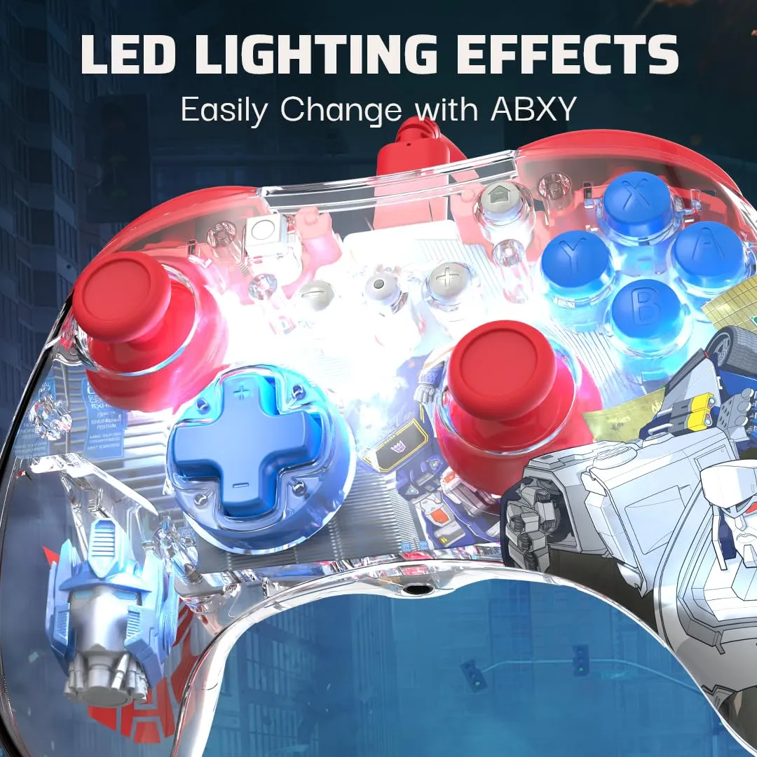 PDP REALMz Nintendo Switch Pro Controller, Customizable LED Lighting, 3.5mm Headphone Jack, Officially Licensed by Nintendo and Hasbro, Transformers: Optimus Prime City Battle