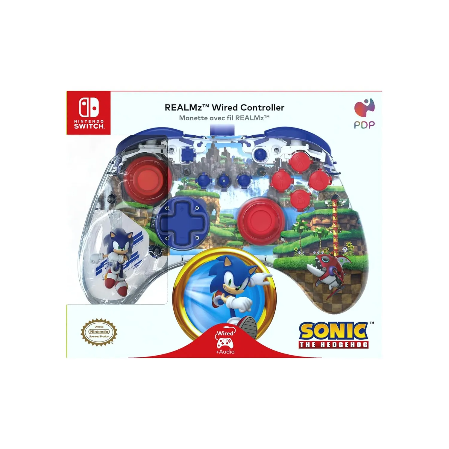 PDP REALMz Nintendo Switch Pro Controller, Customizable LED Lighting, 3.5mm Headphone Jack, Officially Licensed by Nintendo and SEGA: Sonic Superstars (Sonic Green Hill Zone)