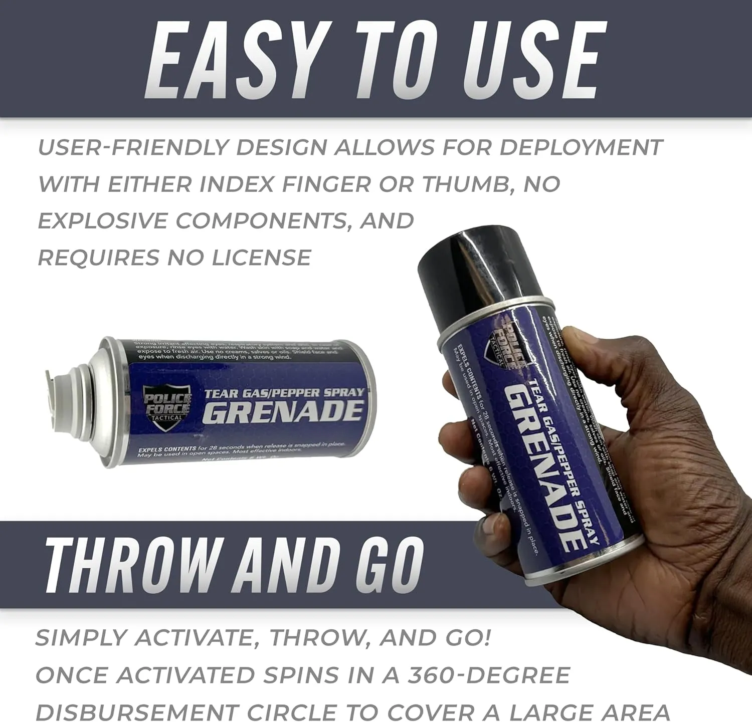 Police Force Tactical Tear Gas Pepper Spray Grenade - Powerful CS Gas and Pepper Spray Blend for Self-Defense, Personal Defense Equipment, Crowd Control