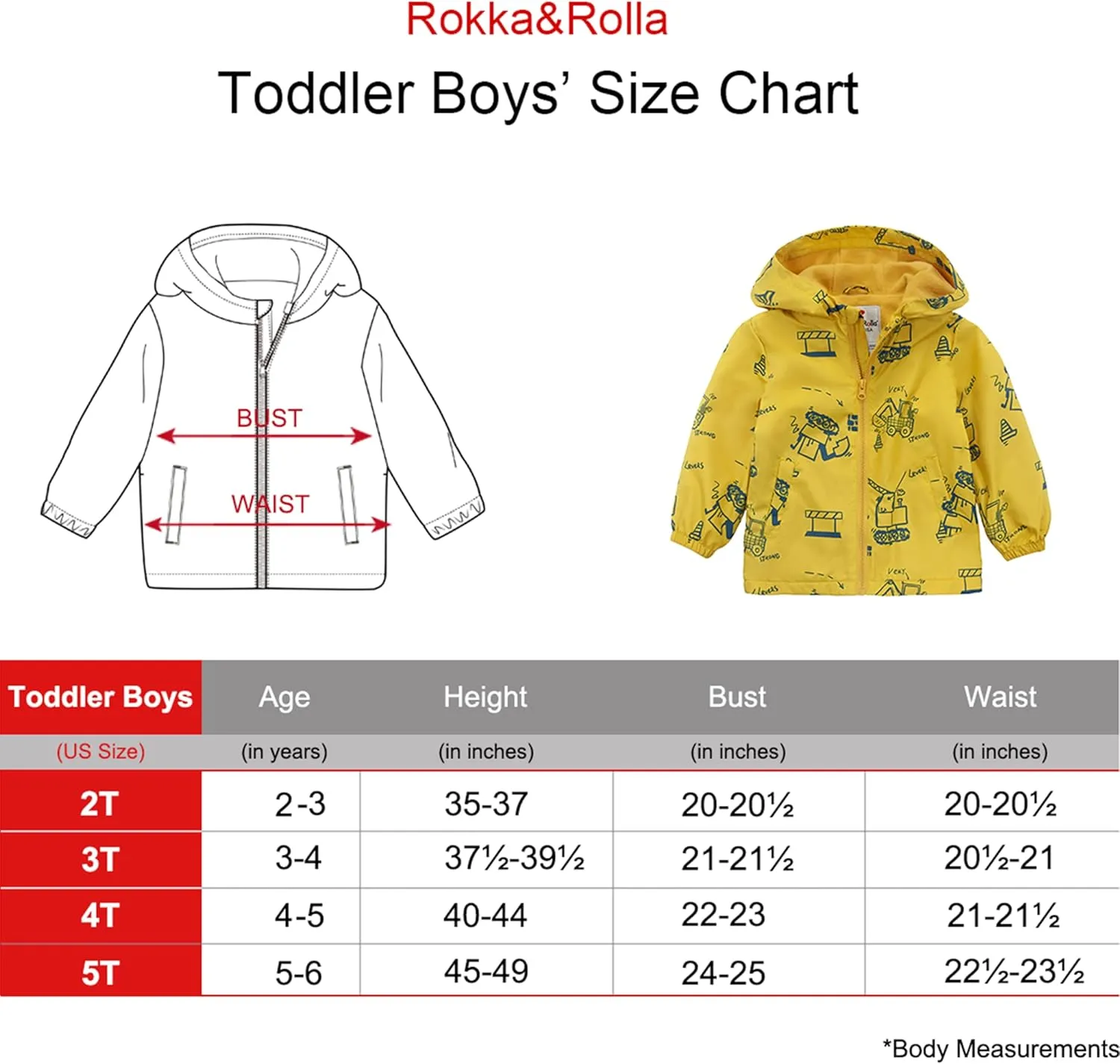 Rokka&Rolla Toddler Boys' Water-Resistant Fleece Lined Windbreaker Transitional Jacket