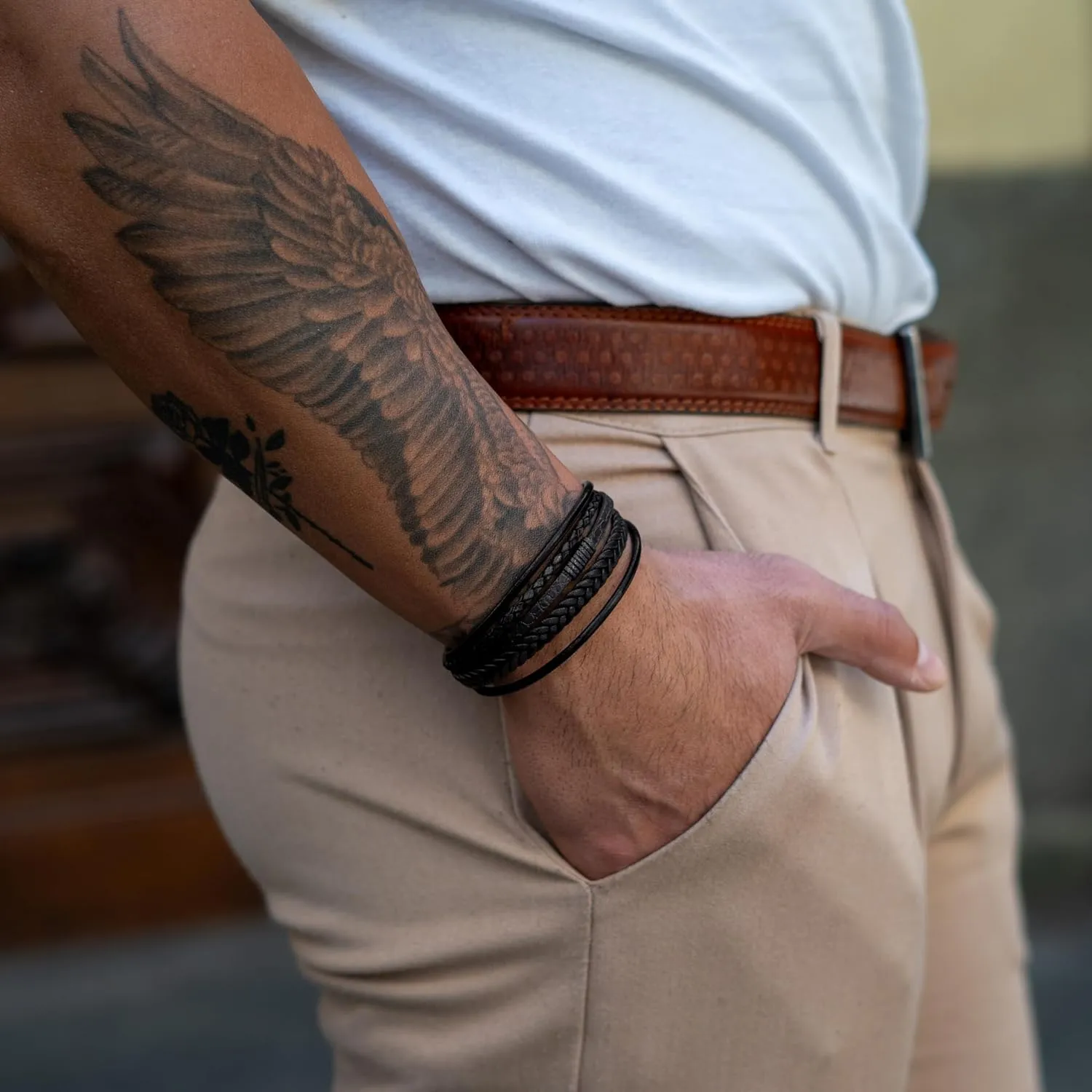 SERASAR | Premium Bracelet for Men in Genuine Black & Brown Leather | Magnetic Stainless Steel Clasp | Jewelry Box Included | Great Gift Idea