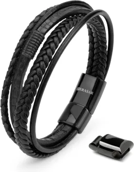 SERASAR | Premium Bracelet for Men in Genuine Black & Brown Leather | Magnetic Stainless Steel Clasp | Jewelry Box Included | Great Gift Idea