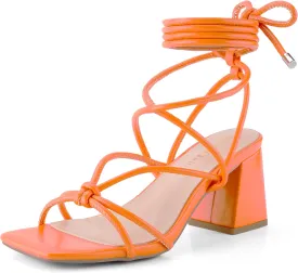 Shoe'N Tale Lace Up Heels for Women Ankle Strappy Gladiator High Heeled Sandals Chunky Block Heel Square Open Toe Criss Cross Dress Shoes