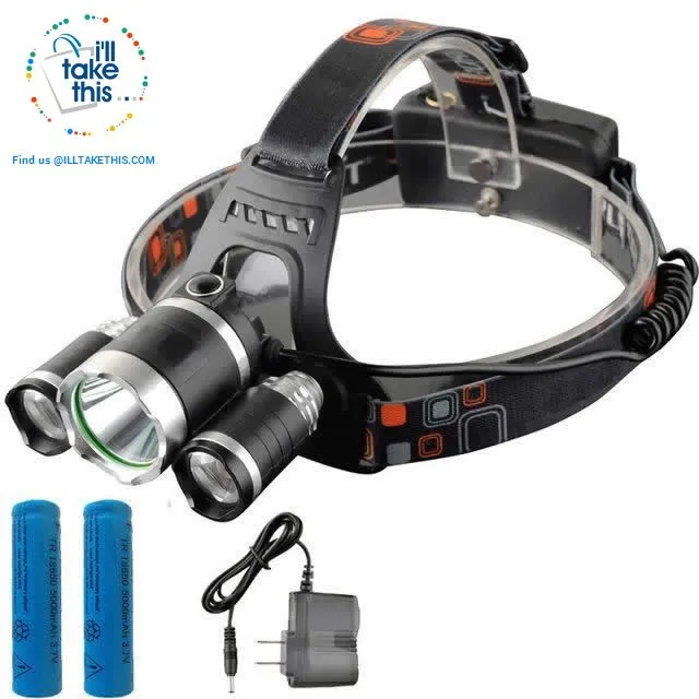 Super Bright -13000 Lumens 4 Mode Triple LED Headlamp w/wo Batteries / Power charger