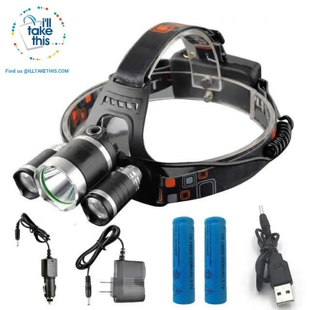 Super Bright -13000 Lumens 4 Mode Triple LED Headlamp w/wo Batteries / Power charger