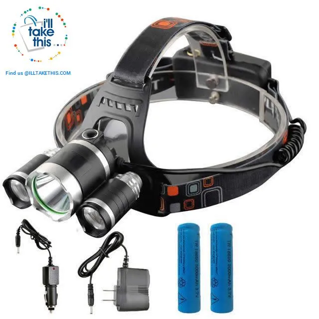 Super Bright -13000 Lumens 4 Mode Triple LED Headlamp w/wo Batteries / Power charger