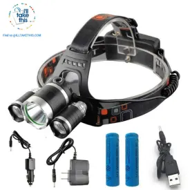 Super Bright -13000 Lumens 4 Mode Triple LED Headlamp w/wo Batteries / Power charger