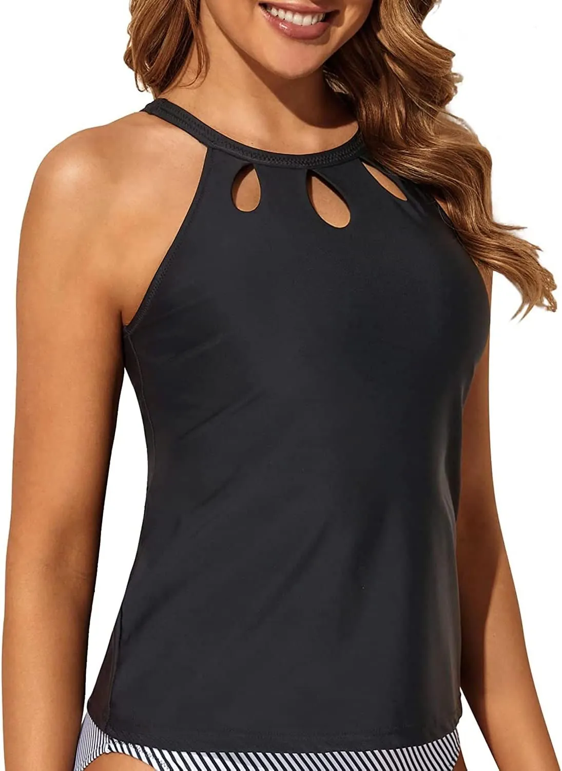 Tempt Me High Neck Tankini Top Backless Bathing Suit for Women Key Hole Swimsuit Swim Top Only