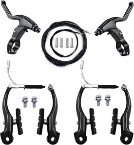 V-Type Bike Brake Set, Complete Universal Bike Front and Rear MTB Brake, Bicycle Brakes, Inner and Outer Cables, Include Brakes Lever Calipers Multi-Tool Wrenches