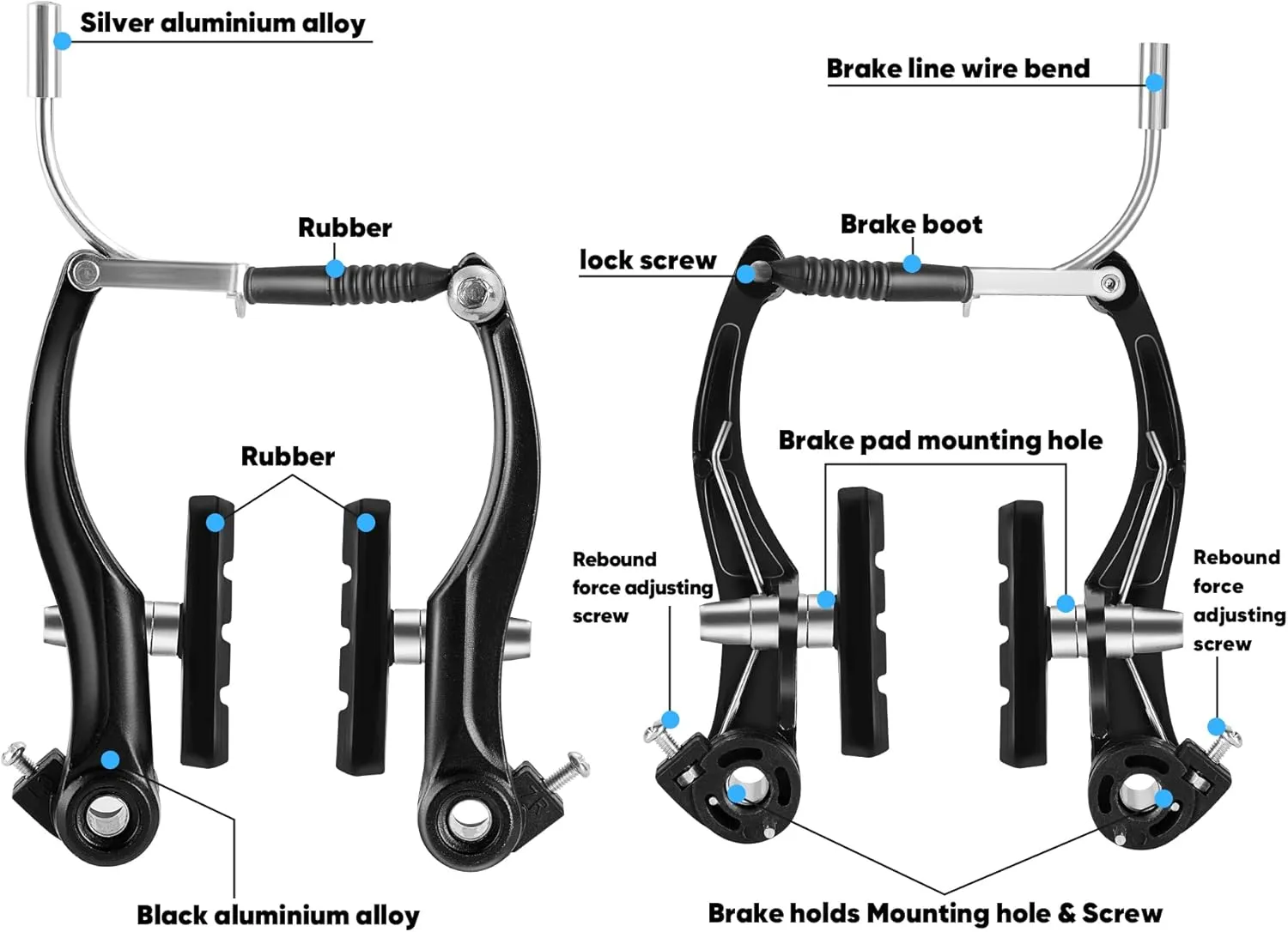 V-Type Bike Brake Set, Complete Universal Bike Front and Rear MTB Brake, Bicycle Brakes, Inner and Outer Cables, Include Brakes Lever Calipers Multi-Tool Wrenches