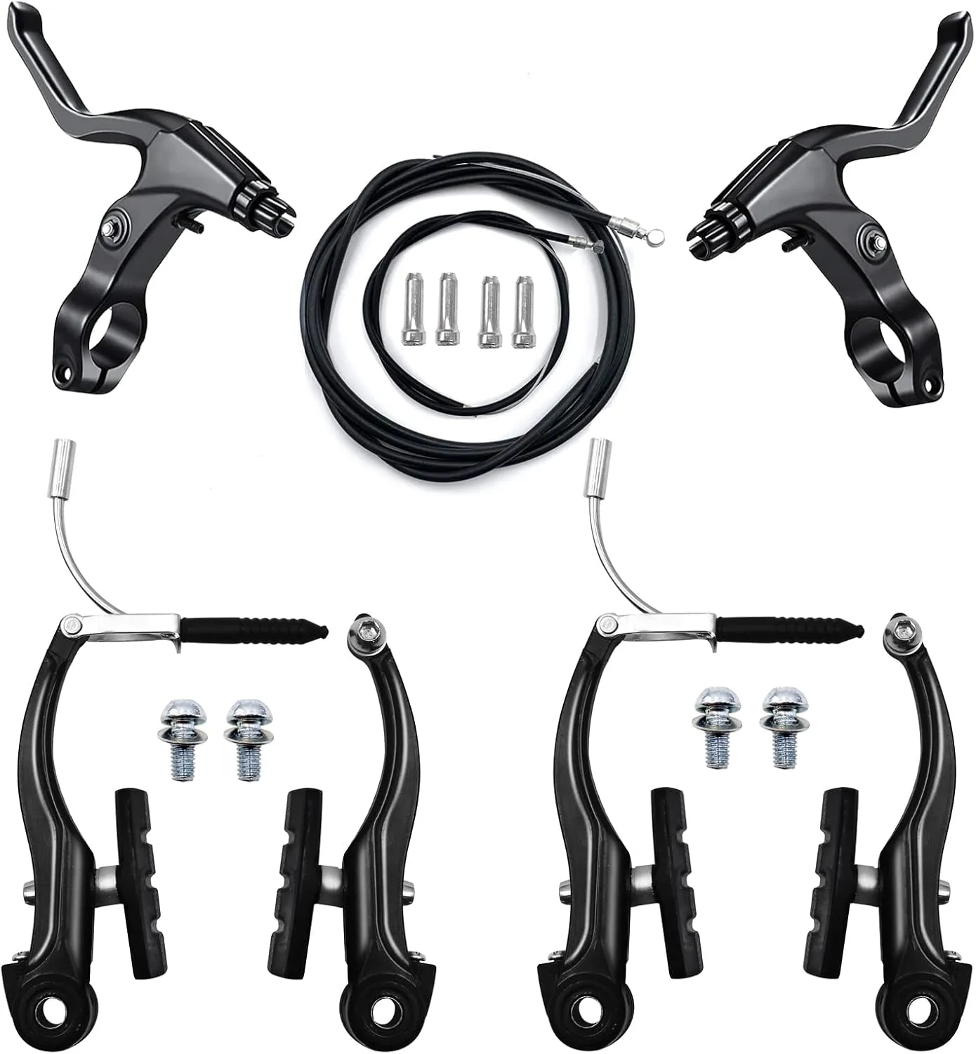 V-Type Bike Brake Set, Complete Universal Bike Front and Rear MTB Brake, Bicycle Brakes, Inner and Outer Cables, Include Brakes Lever Calipers Multi-Tool Wrenches